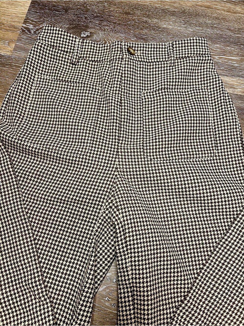 SHEIN Brown & Cream Houndstooth Wide Leg Pants Size Medium